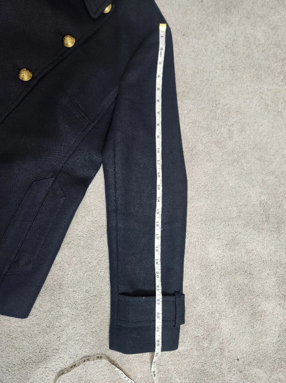 Heavy Cotton Pea Coat Navy Blue Gold Button Double Breasted XL Preppy Heritage - Picture 12 of 16